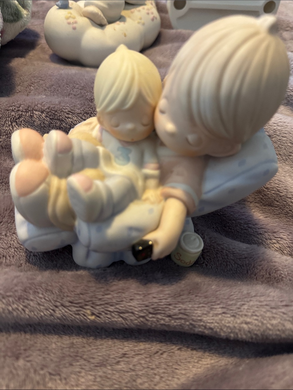 Precious Moments Cream and Pink Mother & Child Reclining Figurine